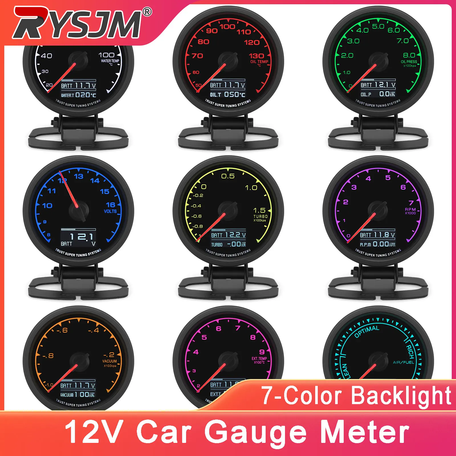 

62MM Turbo Gauge LCD Display Digital Meter Water Temp Boost Oil Pressure RPM Tachometer Racing With Sensor For DC12V Type Vehicl