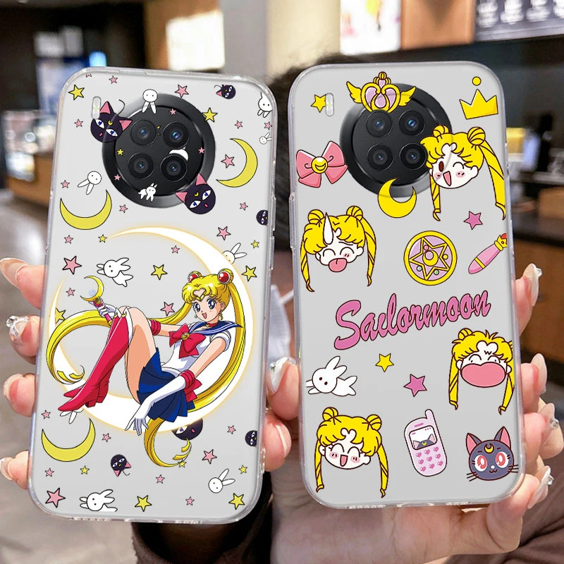 Cartoon Anime Sailors Moons Rabbit Cute Girls Cat Phone Case For Huawei Nova 8i Honor 50 Lite Transparent Clear Silicone Cover