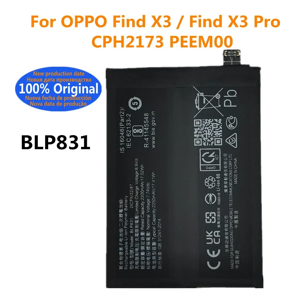 100% Original New 4500mAh BLP831 Battery For OPPO Find X3 / Find X3 Pro X3Pro CPH2173 PEEM00 Mobile Phone Battery Bateria