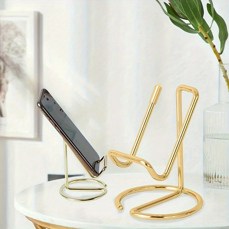 

1PC Golden Desktop Mobile Phone Holder, Simple Desktop Reading Display Holder Business Card Holder