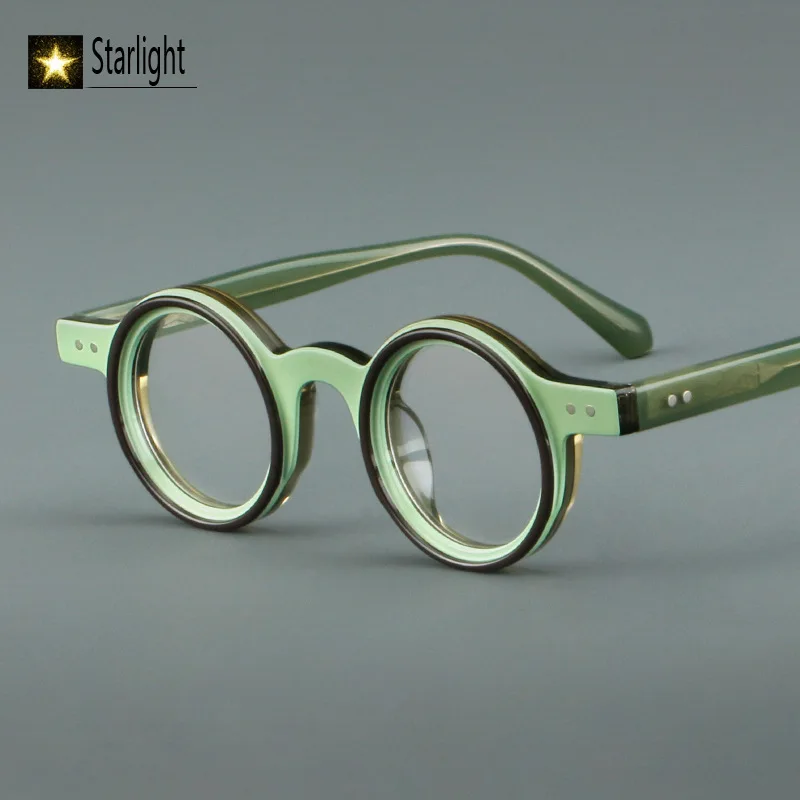 Patchwork Small Face Acetate Glasses Frame Women Round Eyeglass Frames Men Optical Reading Eyewear Myopia Prescription Man 137mm