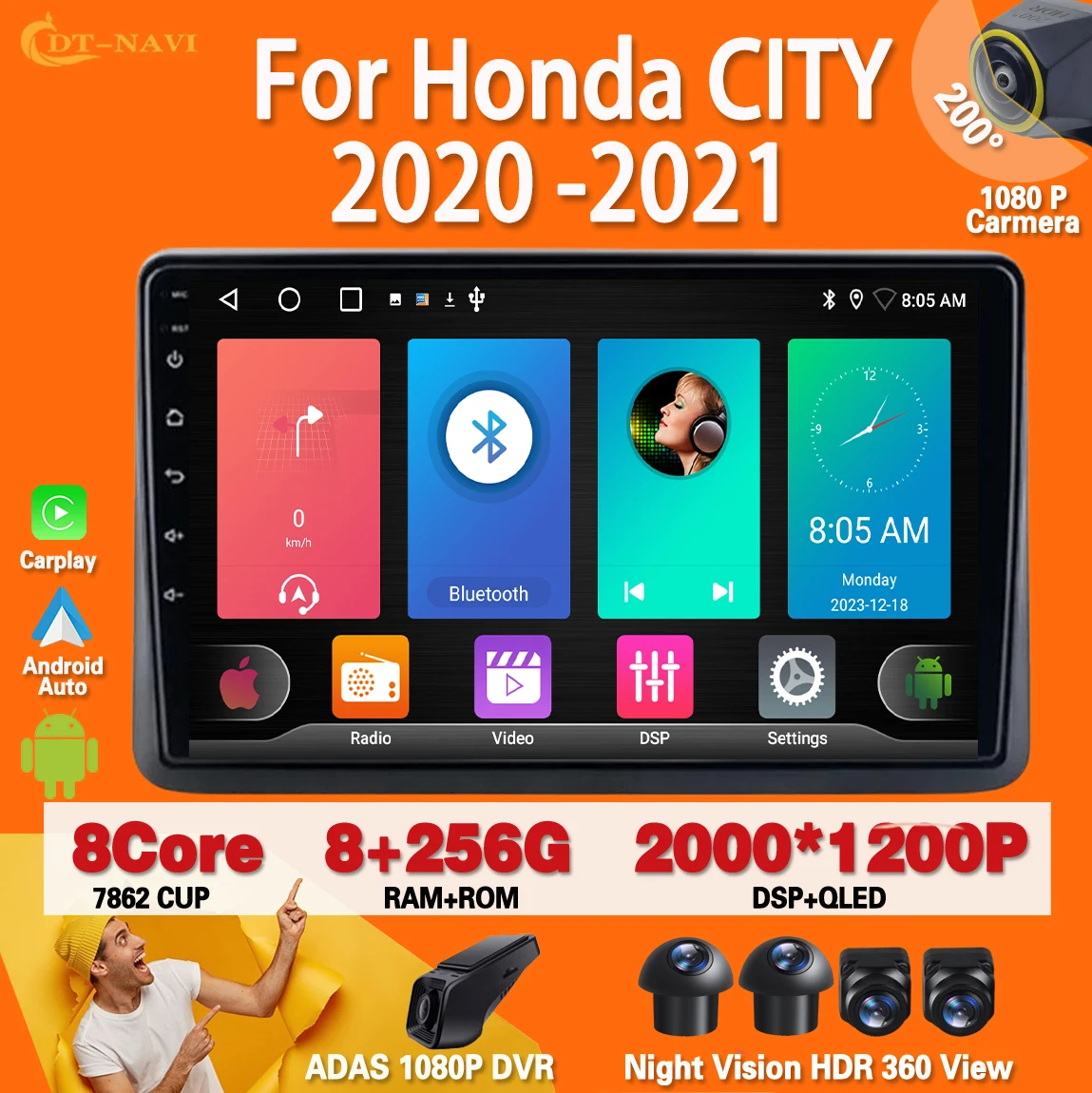 

Android 13 для Honda CITY 2020 -2021 Carplay Автомагнитола стерео Мультимедийный Плеер навигация GPS No 2din DVD 4G WIFI BT QLED