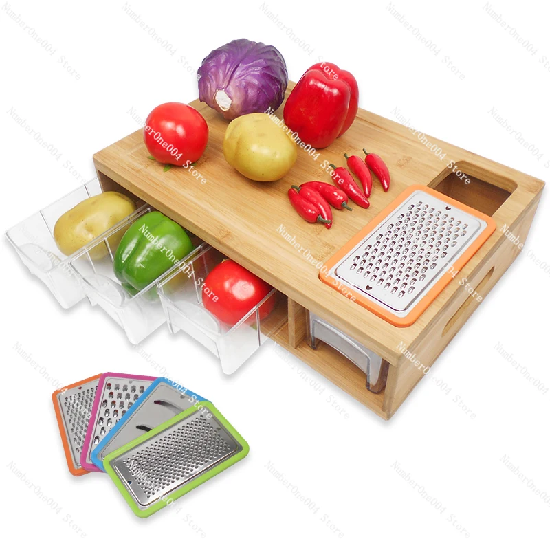 For Large Bamboo Cutting Board Chopping Blocks With Trays Draws Wood Butcher Block With 4 Drawers