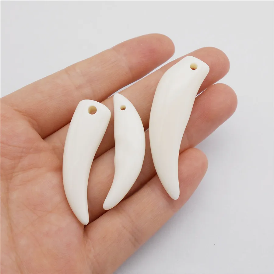 Julie Wang 6PCS White Resin Animal Teeth Charms Imitation Ivory Wolf Tooth Necklace Pendants Earring Jewelry Making Accessory