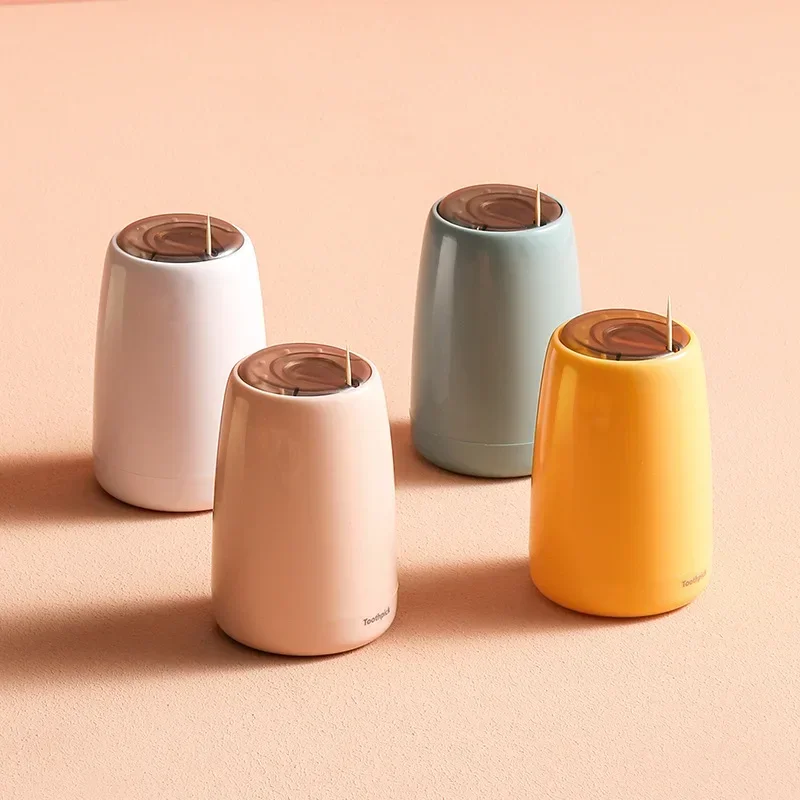 

Automatic Toothpick Holder Container Creative Household Table Toothpick Box Plastic Push-Type Toothpick Dispenser Round Storage