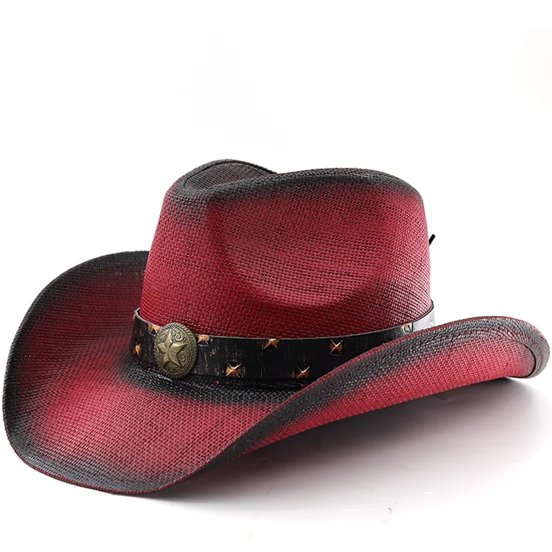 

Ретро звезды кожаный ремешок живопись женщины мужчины твердая солома с широкими полями открытый пляж ковбойская пастушка вестерн шляпа от солнца солнцезащитный крем