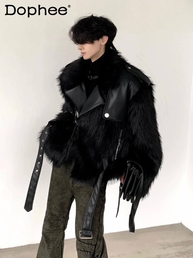 

High-end Men's Black Mink Plush Faux Fur Coat Men's 2024 Winter Fur Integrated Thickened Jackets Trendy Male Long Sleeve Coats