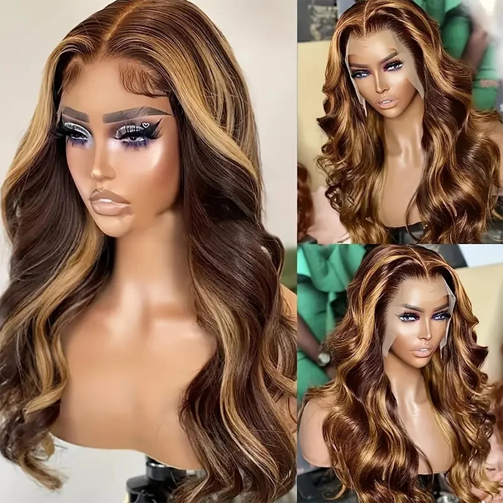 

P4/27 13x6 Body Wave Transparent Lace Front Wigs Human Hair Honey Blonde Lace Frontal Wig Brazilian Human Hair 180% Density