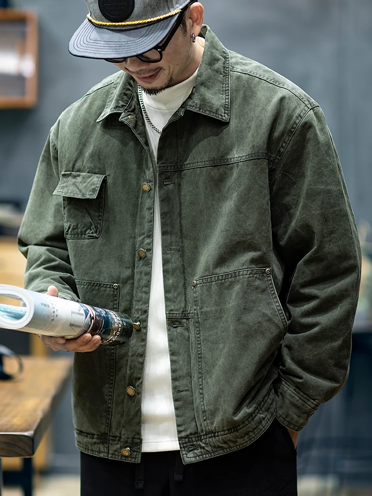 Retro American Workwear Jacket Men's Winter Loose Trendy Thickened Cotton Jacket Men's Interlined Collar Top Trendy Men Style