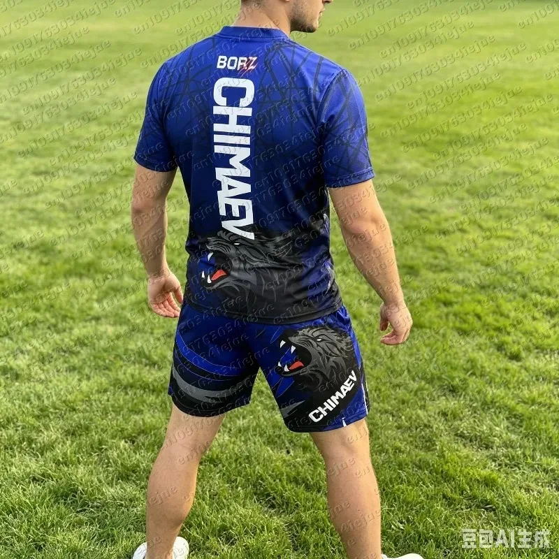 Summer Top Boxer MMA Octagonal Cage Khamzat Chimaev T-shirt Shorts Set Kid Sports Training Running Set Speed Drying Fighting Set