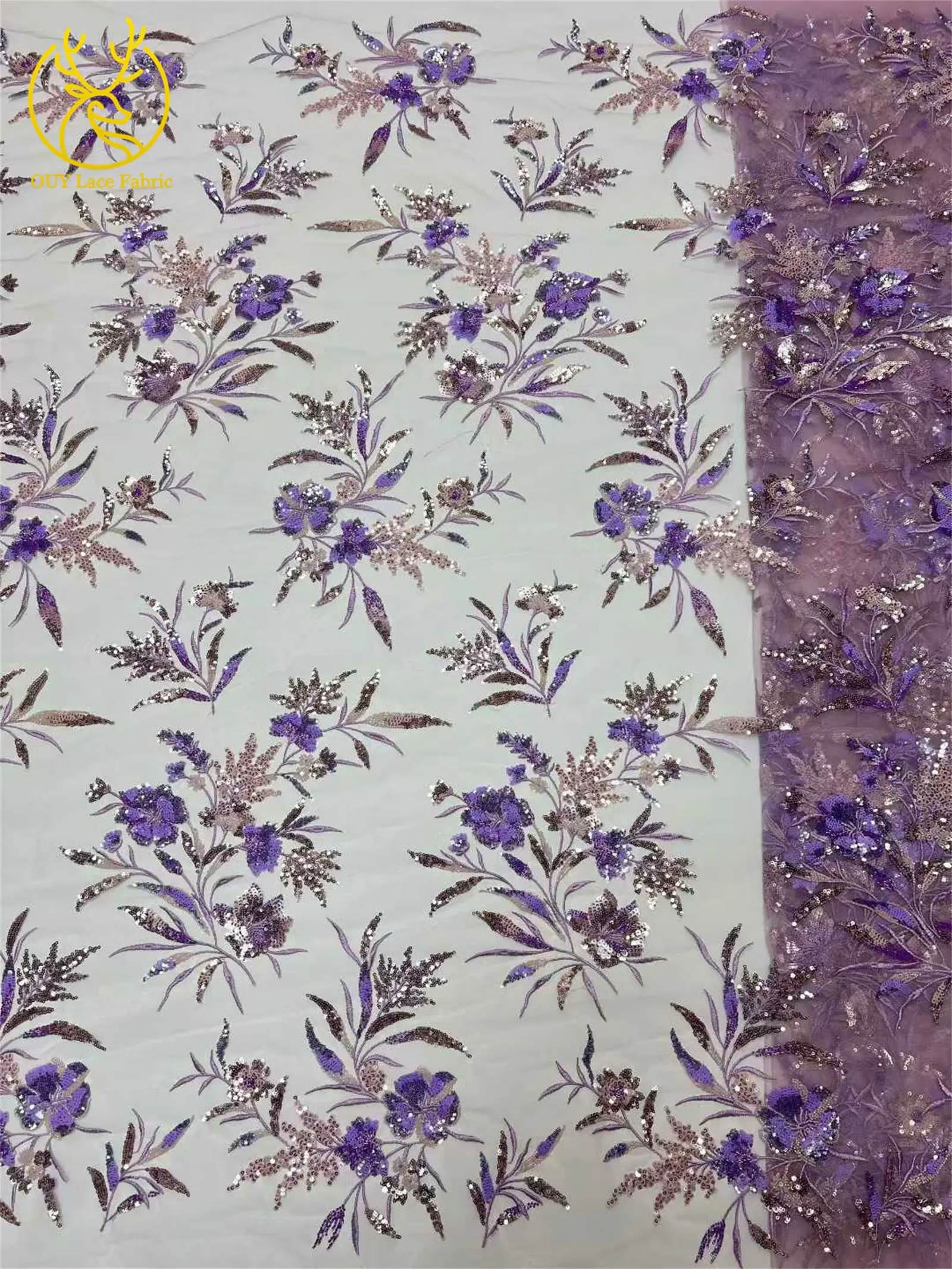 Neuester mit Pailletten bestickter Spitzenstoff 2026 Hochwertiger nigerianischer Perlen-Spitzenstoff, geeignet für Damen-Hochzeitskleider, 5 Yards – Detail 13