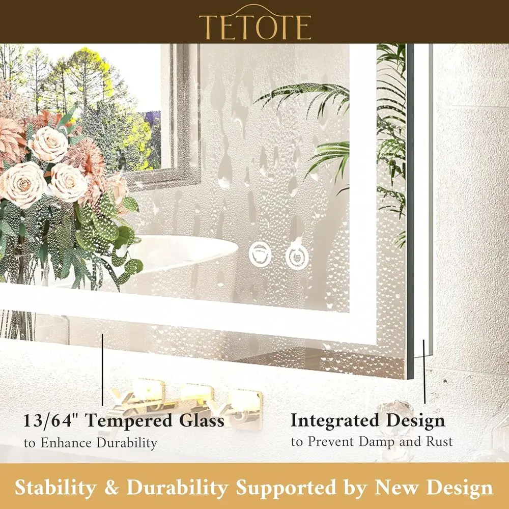 20x28 Inch LED Illuminated Bathroom Mirror, Anti-Fog, 3-Color Dimmable, Waterproof Tempered Glass Vanity Mirror