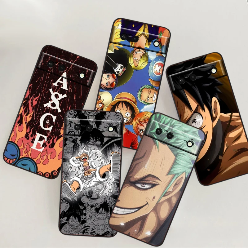 Anime Cartoon One P-Piece Cute For Google Pixel 9 8 7A 7 6A 6 5A 5 4 4A XL 5G Black Silicon Shockproof Shell Soft Phone Case