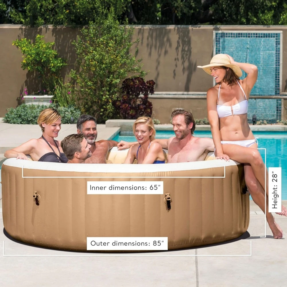 Inflatable Hot Tub Set for 6 Persons, Equipped with Battery Powered, Multi-color LED Lights, Adjustable Headrest