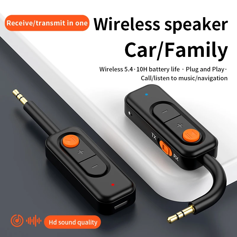 Bluetooth 5.4 Audio Transmitter Receiver 3.5MM AUX HD Hifi Stereo Music Wireless Adapter With Mic For Car Airplane TV PC Speaker