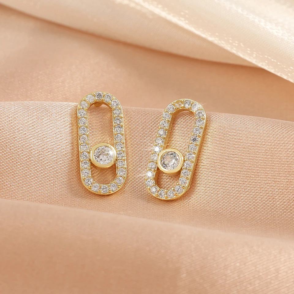 Yupsk Exquisite Geometric Oval Zircon Stud Earrings Simple Fashion Paper Clip Shaped Earring Jewelry Gift For Women image 2