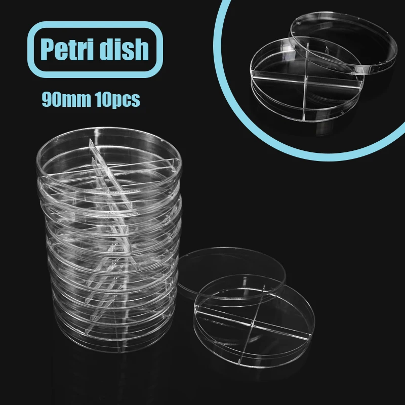 Petri Bacterial Culture Dish, 4-Quarter Grid, PS Plastic, Descartável, Estéril, Poliestireno, Química de Laboratório, 90mm, 10 peças