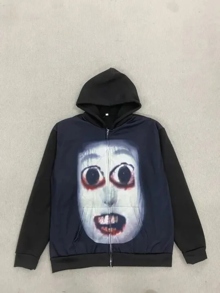 Amerikanische Retro Harajuku Ästhetik Mode Damen Hoodies Herbst und Winter schrullige Muster personalisierte gedruckte Reißverschluss Hoodies