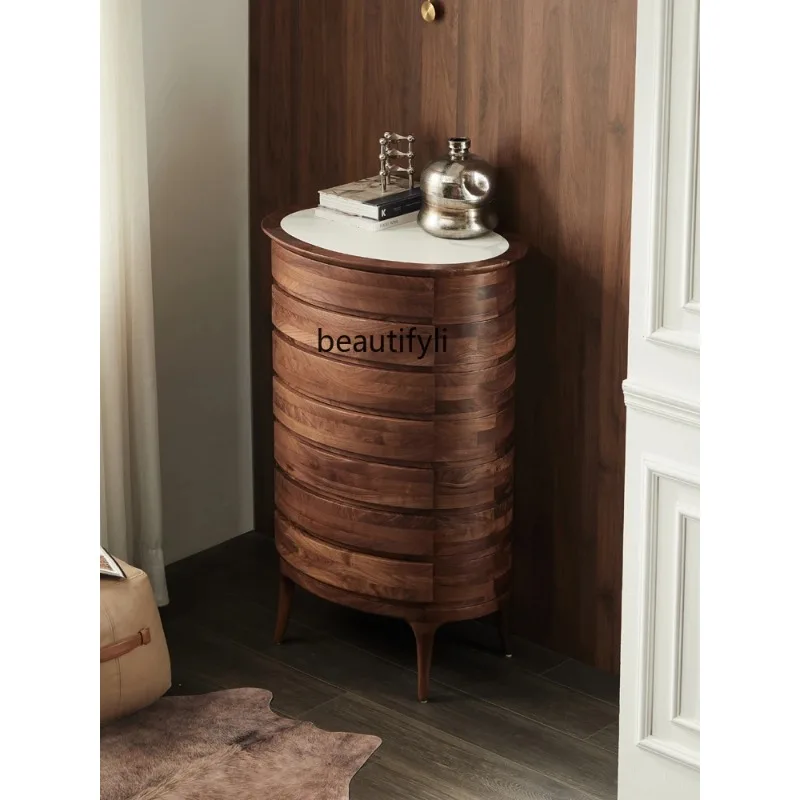 

a44 North America Black Walnut Wooden Chests of Drawers Bedroom Storage Drawer Stone Plate Solid Wood Entrance Cabinet