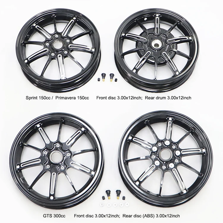 Factory 3.0*12 Inch Aluminum Alloy Wheel Rims for Vespa GTS Sprint Primavera Motorcycle Scooter 150cc 300cc Rims Wheels