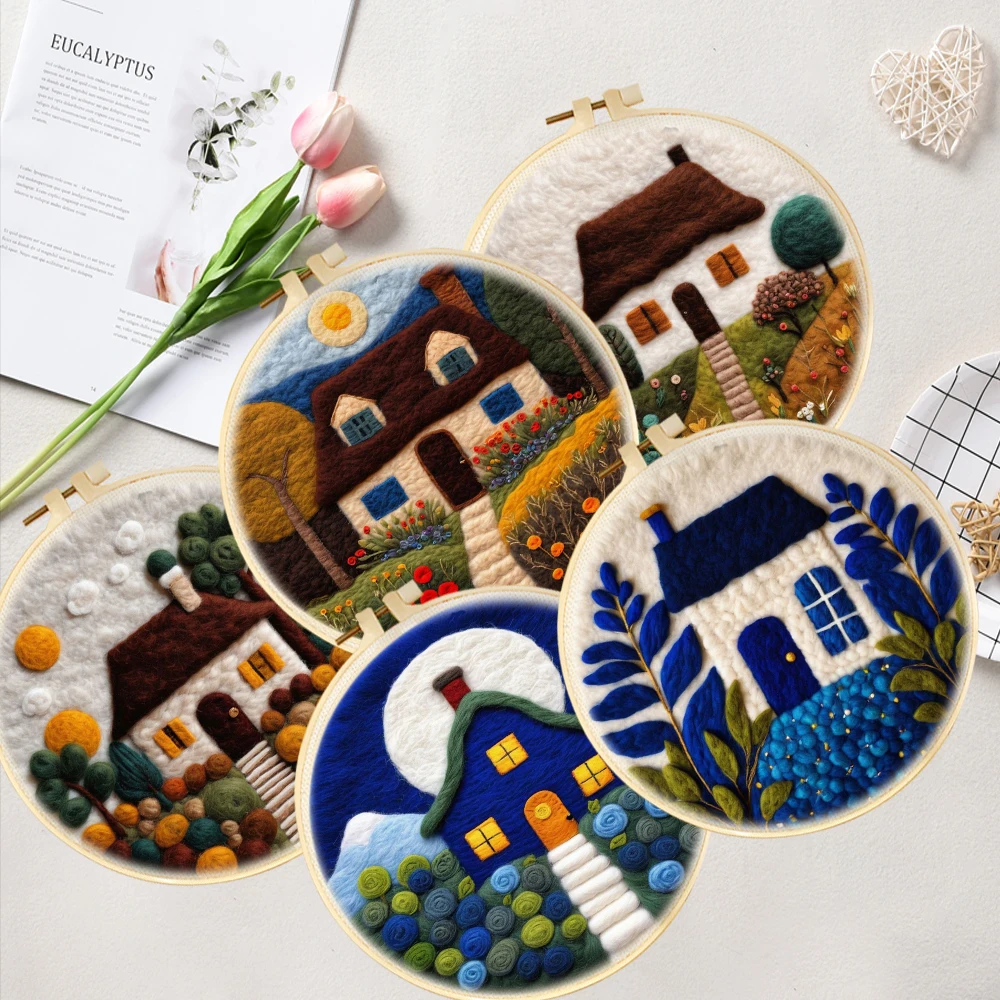 

CHENISTORYDIY House Landscape Needle Felting Kit with Tools Instructions & Wool For Beginner Handmade Felt Crafts Creative Gift