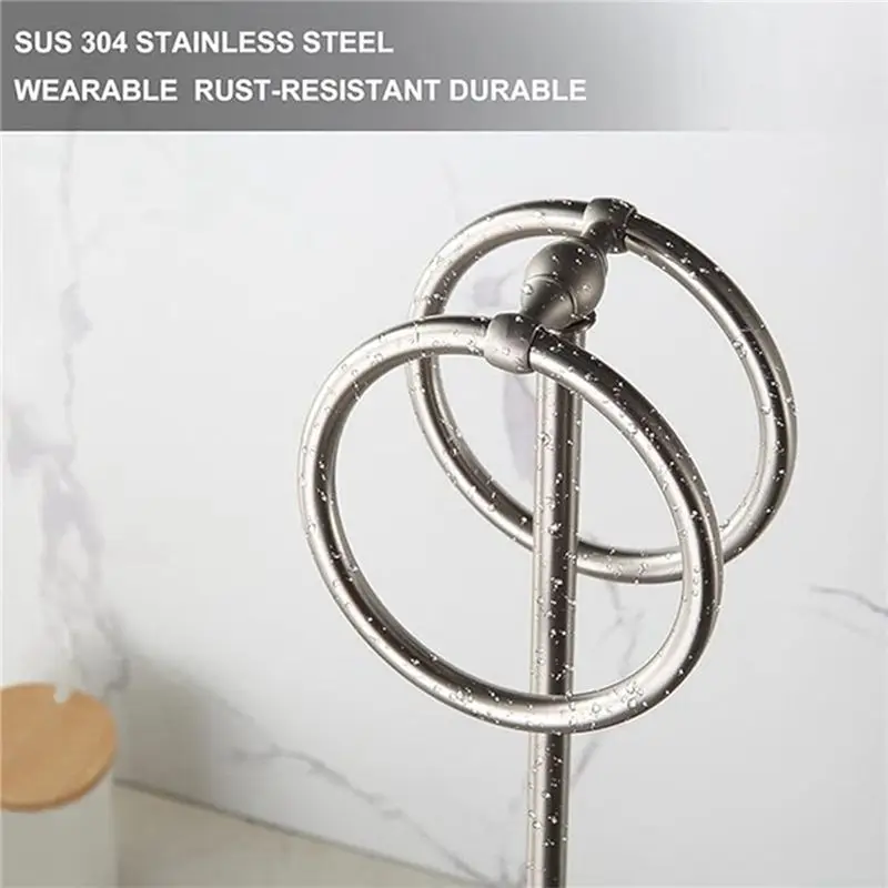 AEE3-1 Piece Stainless Steel Floor-To-Ceiling Towel Rack Vertical Towel Ring Silver Metal Removable Without Punching