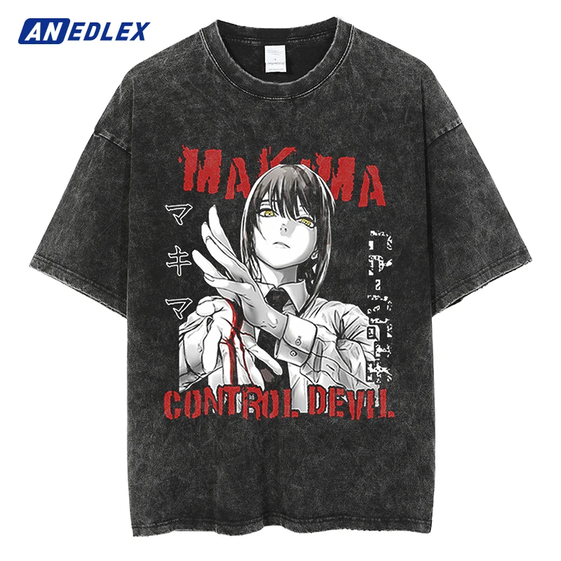 

Men Streetwear Fashion Vintage T-shirt Japanese Anime Graphic Print Tshirt High Quality Harajuku Summer Cotton Washed T shirt