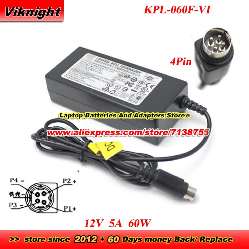

KPL-060F-VI 12V 5A 60W 4PIN AC Adapter KPL-060F for HIKVIISON 7808HW 7816HW DS-7216HUHI-K2 WH-D5216 DS-6716HUHI-K TVR12 DTK-2200