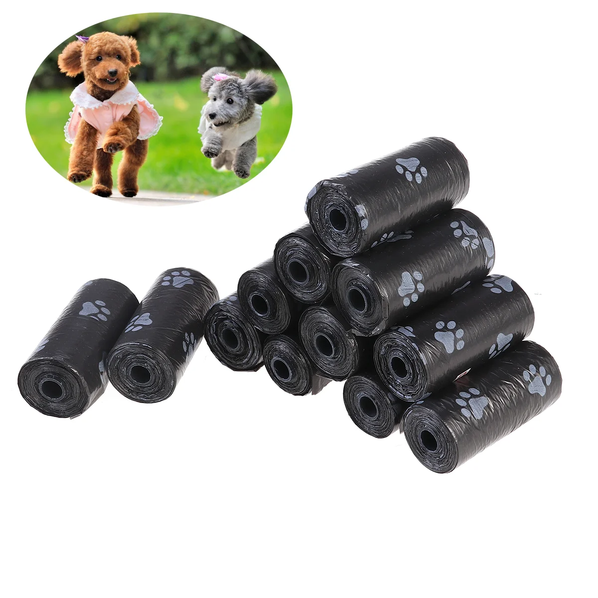 12 Poop Bag Dispenser Bags for Paw Pattern Waste Refills Doggie Dump Pouch Pet