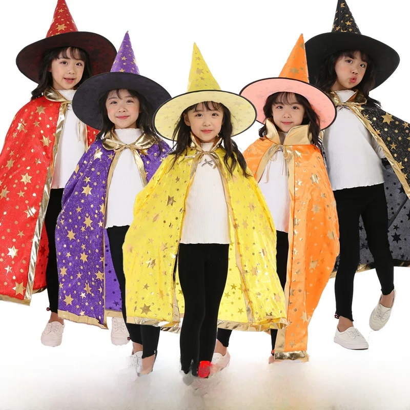 Halloween Hexe Zauberer Performance Kostüm Kinder ow Anzug Fünf-Sterne-Umhang Hut Set Bühnenaufführung Traditionell Ethnisch...