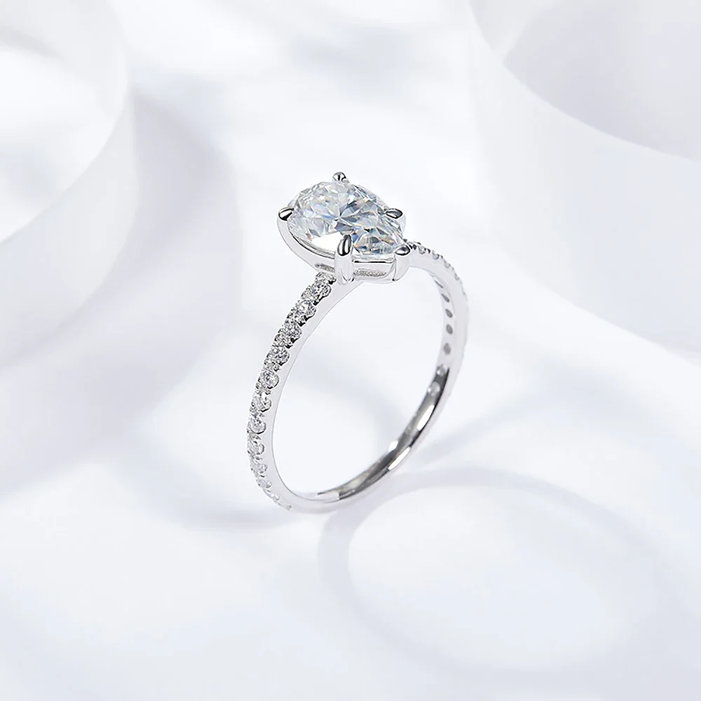 Water Drop Shape 1.5 Carat Real  Moissanite Engagement Rings For Women 100% 925 Sterling Silver Wedding Band Diamond Ring KUTPF