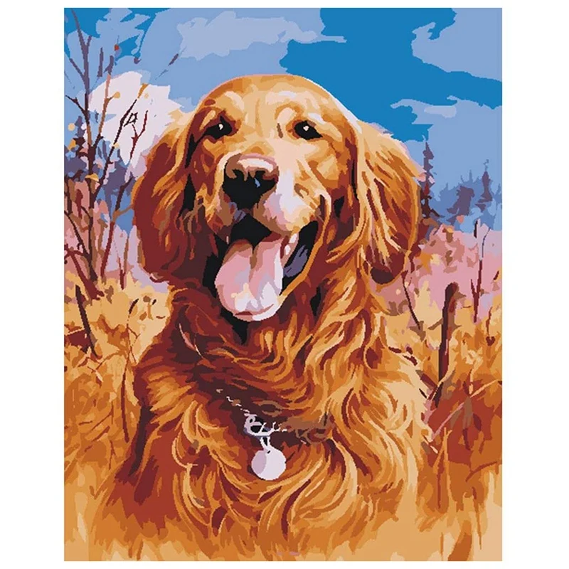 Diamond Painting Full Circle Diamond Kit Rhinestone Picture Art Craft Home Door Decoration (Golden Retriever Dog)