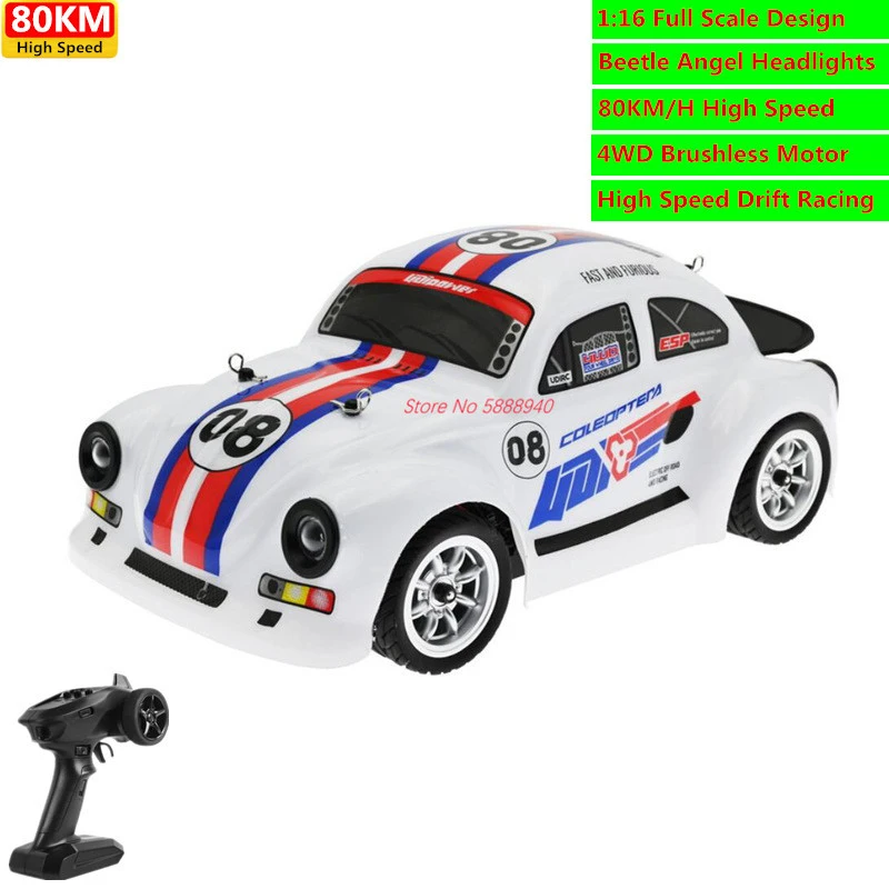 

Brushless 1:16 80KM/H 4WD High Speed Drift Racing RC Car Toy 2.4G Angel LED Headlight Flat Run Sports Remote Control Car Toys