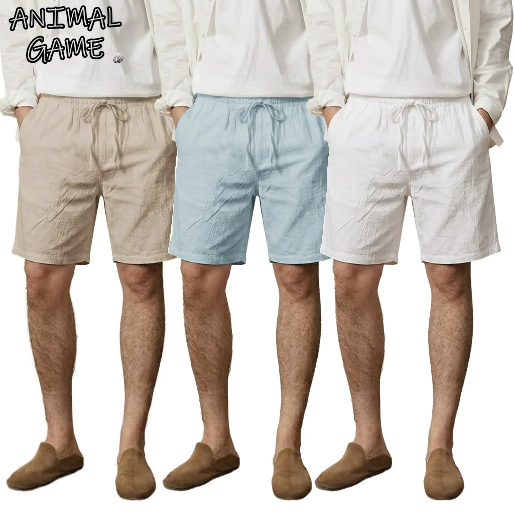 

Men's Cotton Shorts Casual Elastic Waist Drawstring Summer Beach Breathable Shorts Linen Jogging Lightweight Large Pants Gym Man