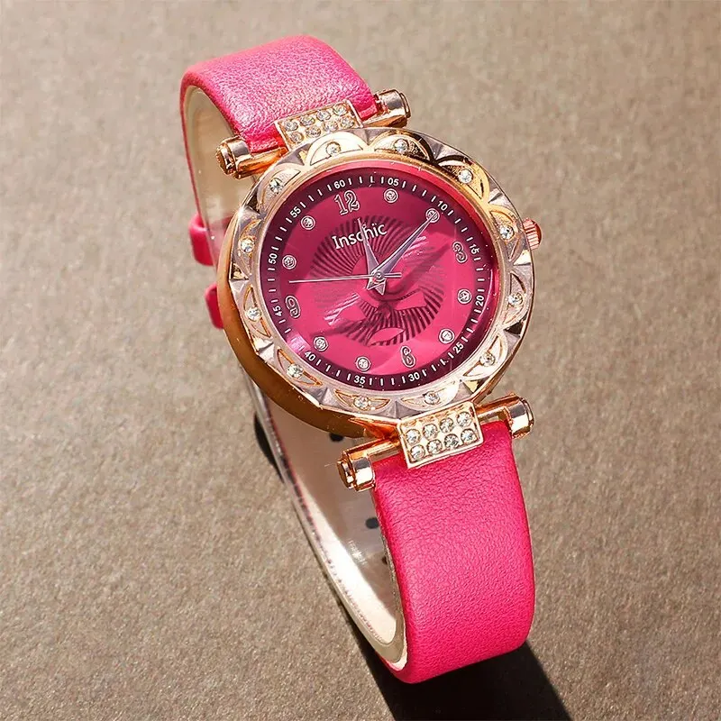 New Rose Red Watches Women Leather Band Ladies Watch Simple Casual Womens Analog WristWatch Bracelet Gift Montre Femme