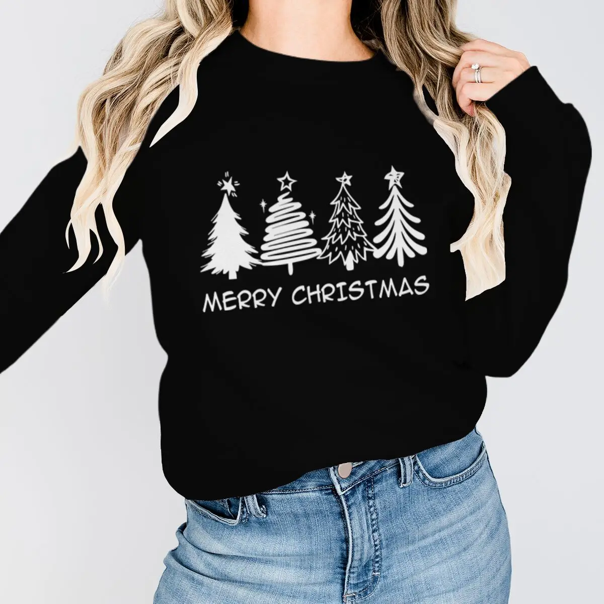 Frohe Weihnachten Sweatshirt Weihnachtsbaum Grafik Langarm Rundhalsausschnitt Damen Weihnachten Sweatshirts Urlaub Pullover Tops