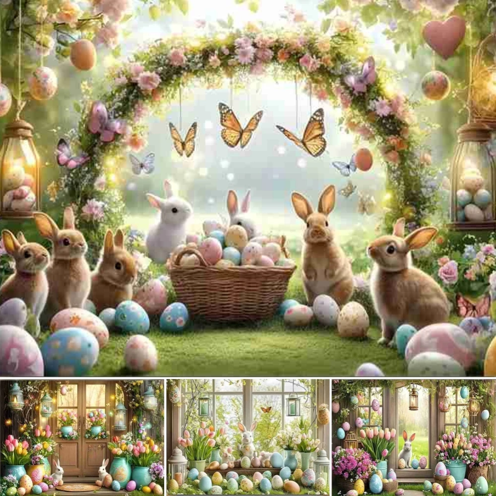 

Весенний пасхальный фотофон, газон, бабочка, кролик, яйца, цветочный сад, день рождения, вечеринка, декор для душа, фон для фотографии