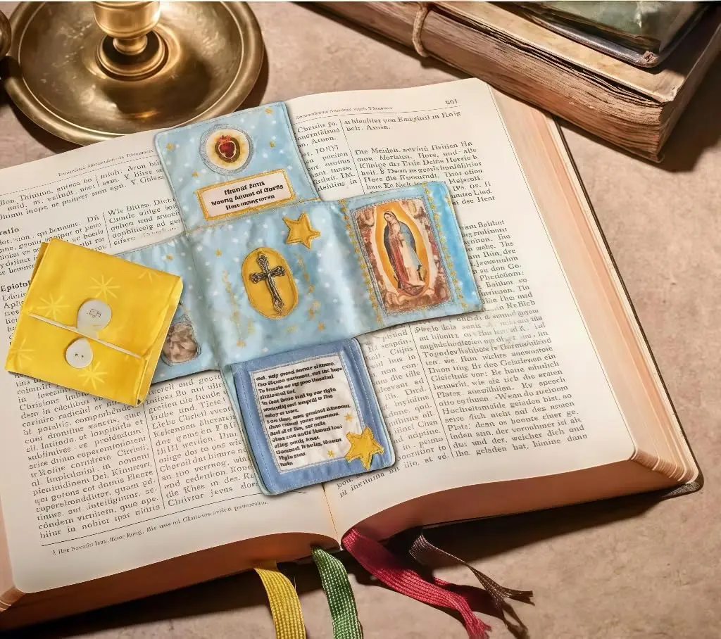 لحاف صلاة الجيب: يتكشف عن الصليب مع الصلاة الملهمة وآيات الكتاب المقدس