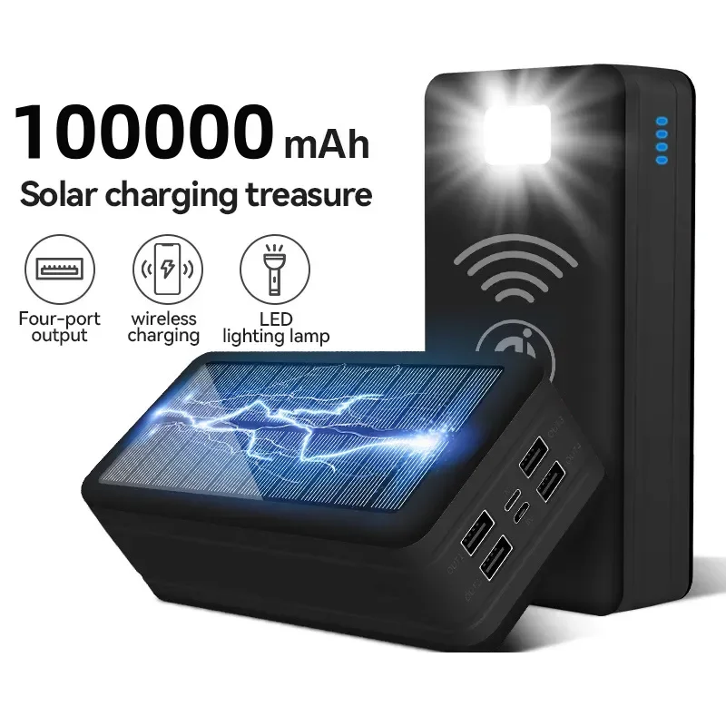 Solar Power Bank 50000mAh Solar Charging Mobile Phone Wireless Charging Large Capacity Battery External Battery Fast Charging