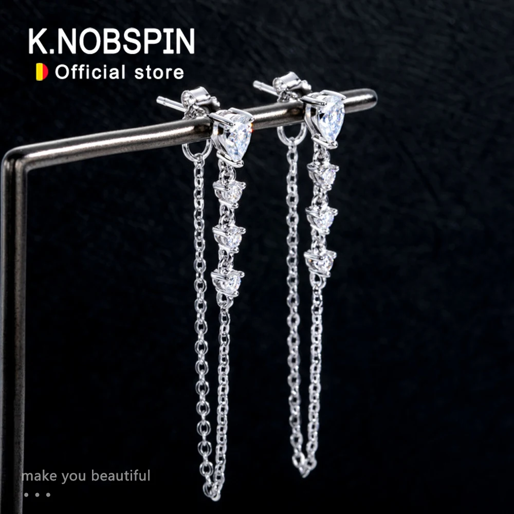 

Серьги KNOBSPIN с муассанитом грушевидной огранки для женщин, сертифицированные GRA, с подвесками-кисточками в виде бриллиантов, из цельного серебра 925 пробы, изящные серьги-кольца