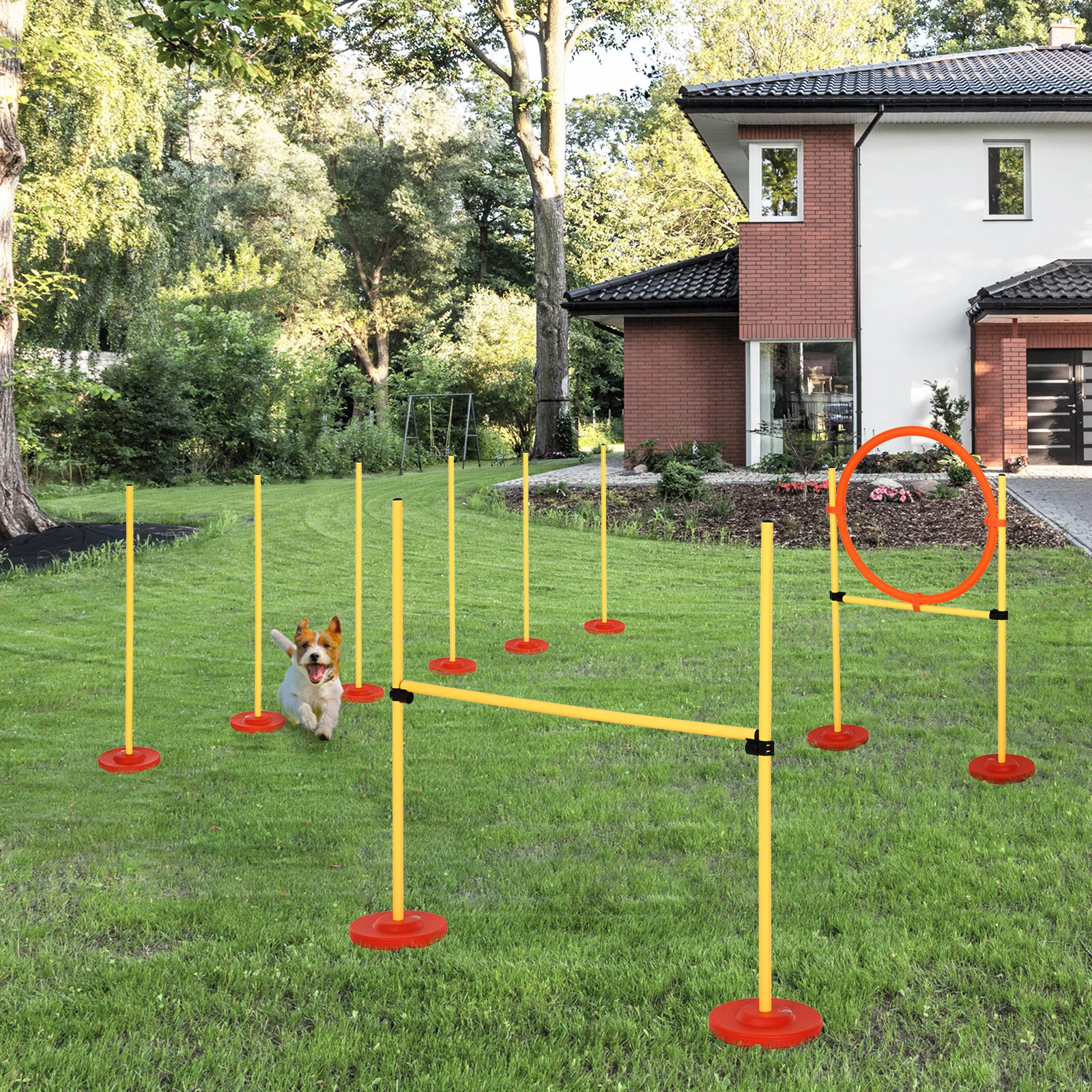 PawHut Agility Set cani Attrezzatura per agilità in 3 pezzi per cani Bastone da addestramento Hürden Set con 6 barre da slalom