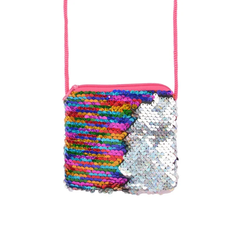 Square sequin coin purse lanyard bag Crossbody bag Children\'s coin purse makeup bag Hot sequin small bag