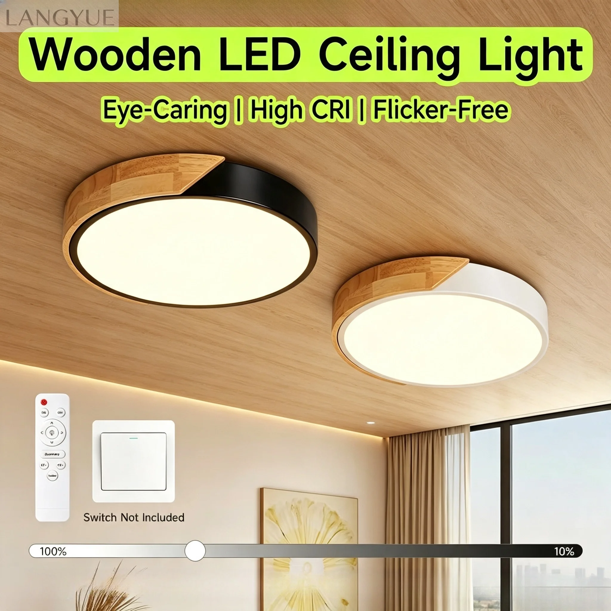 LED Ceiling Light with Remote Control Dimming Lights Wooden Led Panel for Home Bathroom Kitchen Ceiling Lamp Waterproof 220V