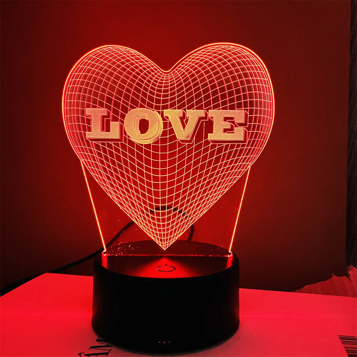 1pc  Love 3D Night Light, 3D Optical Illusion Lamp With Touch, 7-Color Changing Ambient Light For Bedroom