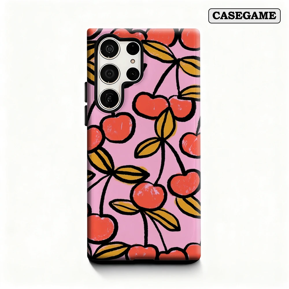 C-Cherry Pop Phone Case for Samsung Galaxy S25 Ultra S24 S23 Ultra Plus Shockproof Double Layer Back Cover