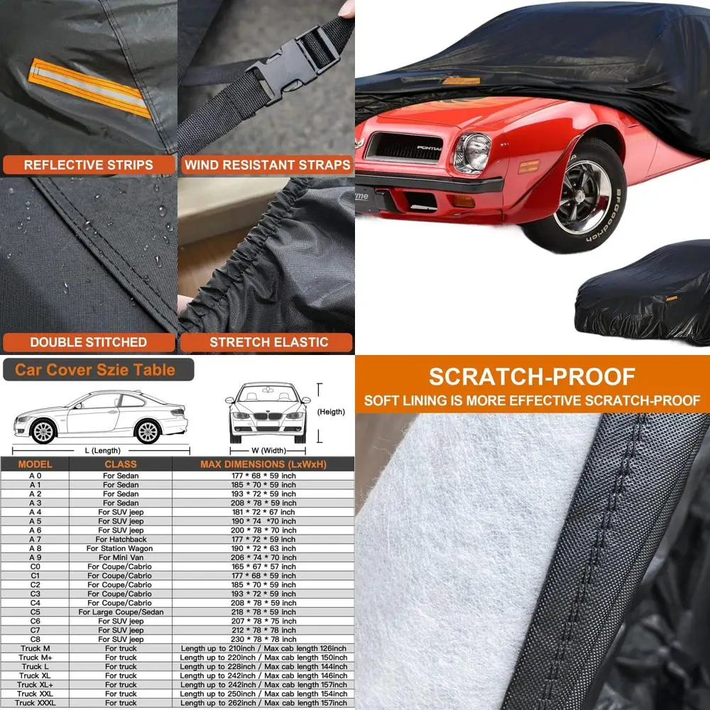 

Universal Waterproof Car Cover for Pontiac Firebird, Trans AM, Dodge Challenger, Ford Thunderbird - All Weather Protection (194-