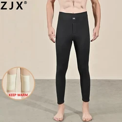 ZJX Winter Keep WarmThermal Underwear Bottoms Men Leggings Thermos  Male Wool Thick Underwear Trousers Men's Warm Knee Pants