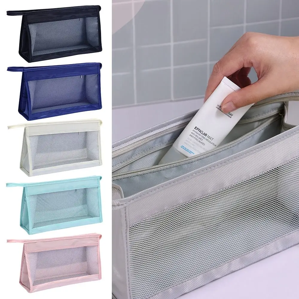 

Portable Zipper Cosmetic Bag Mesh Handheld Makeup Pouch Mesh Package Camping