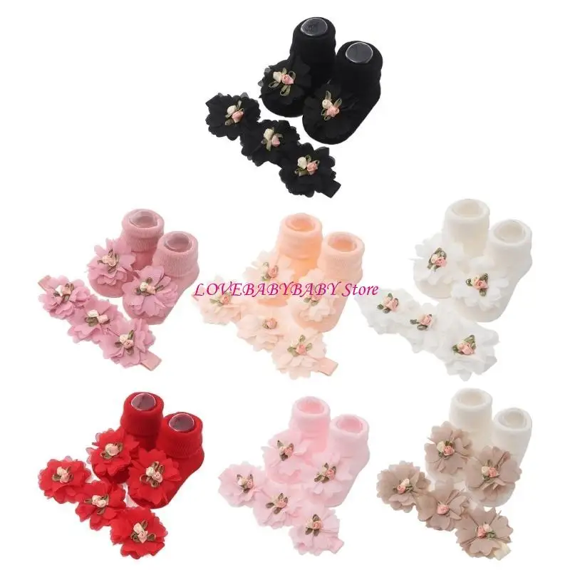 

Fashionable Baby Lace Flower Socks & Hair Headband Set Kids Gift set for Girls 4XBC
