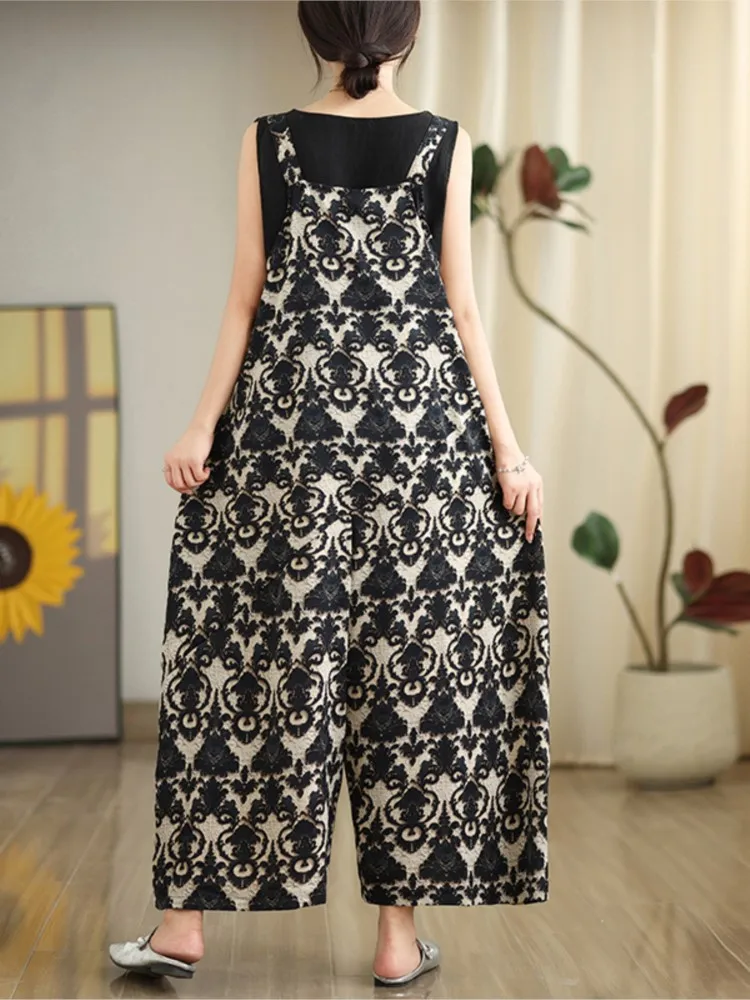 오버사이즈 여름 점프수트 여성 플로럴 프린트 모디스 캐주얼 여성 점프수트 루즈 와이드 레그 여성 오버올 스파게티 스트랩 포함